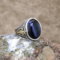 Kedi Gözü Taşlı Gümüş Erkek Yüzük