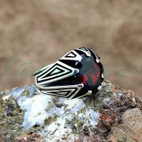 Kırmızı Zirkon Taşlı Gümüş Tasarım Erkek Yüzük