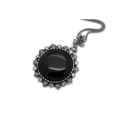 Kök Yakut Ve Oltu Taşlı Bayan Kolye