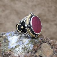 Kök Yakut Taşlı Ayyıldız Gümüş Erkek Yüzük