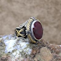 Kök Yakut Taşlı Zülfikar Gümüş Erkek Yüzük