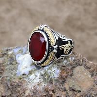 Kök Yakut Taşlı Tuğra Gümüş Erkek Yüzük