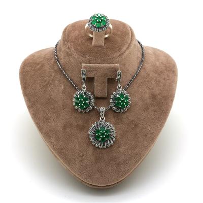 Kök Zümrüt Taşlı Markazit Gümüş Üçlü Takım