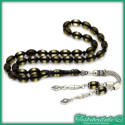 Koyu Yeşil Sürmeli Toz Kehribar Tesbih