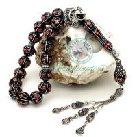 Kükreyen Aslan Tasarım Mercan Karpuz İşlemeli Maskot Erzurum Oltu Taşı Tesbih