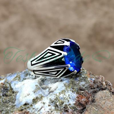Lacivert Zirkon Taşlı Gümüş Erkek Yüzük