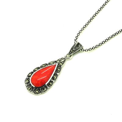 Mercan Ve Markazit Taşlı Otantik Bayan Kolye