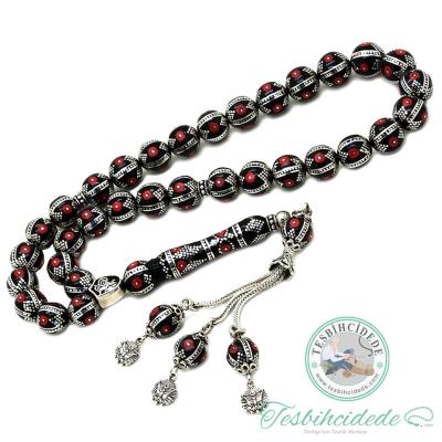 Mercan Ve Karpuz İşlemeli Erzurum Oltu Taşı Tesbih