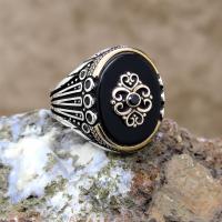 Motifli Oniks Taşlı Gümüş Erkek Yüzük