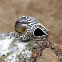 Motifli Yemen Akik Taşlı Gümüş Erkek Yüzük