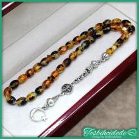 Mozaik Desenli Beyzi Kesim Kokulu Toz Kehribar Tesbih