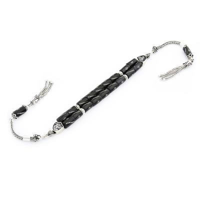 Oltu Taşı Kesme Model Gümüş İşlemeli Sallama Zaza Tesbih