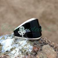 Oniks Taşlı Tuğra Tasarım Gümüş Erkek Yüzük