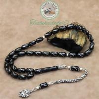 Osmanlı Arması Püsküllü Burgu İşlemeli Kapsül Erzurum Oltu Taşı Tesbih