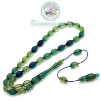 Osmanlı Formda Petrol Yeşili Sıkma Kehribar Tesbih