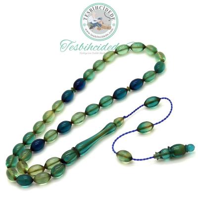 Osmanlı Formda Petrol Yeşili Sıkma Kehribar Tesbih