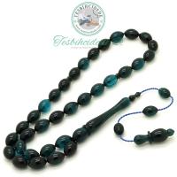 Osmanlı Formda Koyu Petrol Mavisi Sıkma Ateş Kehribar Tesbih