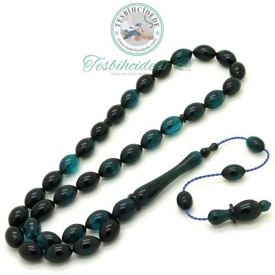 Osmanlı Formda Koyu Petrol Mavisi Sıkma Ateş Kehribar Tesbih