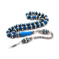 Pirinç İşlemeli Gümüş Kamçılı Firuze Taşı Tesbih