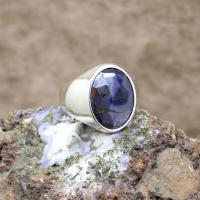 Safir Taşlı Sade Gümüş Erkek Yüzük