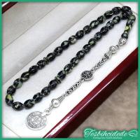 Siyah Parçalı Beyzi Kesim Kokulu Toz Kehribar Tesbih