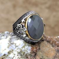 Siyah Zirkon Taşlı Tuğralı Gümüş Erkek Yüzük