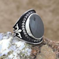 Siyah Zirkon Taşlı Motifli Gümüş Erkek Yüzük