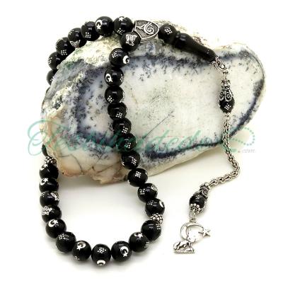 Tuğra Ayyıldız İşlemeli Uluyan Kurt Tasarım Erzurum Oltu Taşı Tesbih