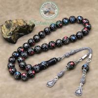 Tuğra Püsküllü Firuze Mercan İşlemeli Erzurum Oltu Taşı Tesbih