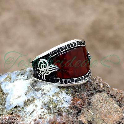 Tuğra Tasarım Akik Taşlı Gümüş Erkek Yüzük