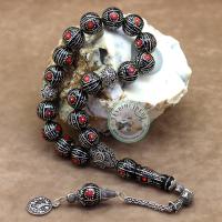 Tuğra Tasarım Mercan Karpuz İşlemeli Maskot Erzurum Oltu Taşı Tesbih