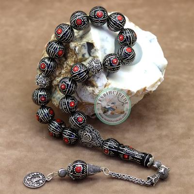 Tuğra Tasarım Mercan Karpuz İşlemeli Maskot Erzurum Oltu Taşı Tesbih