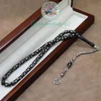 Türk Yazılı Gümüş Püsküllü Kesme Erzurum Oltu Taşı Tesbih