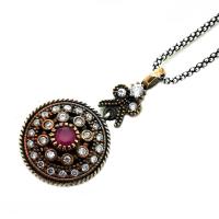 Yakut Ve Zirkon Taşlı Bayan Otantik Kolye