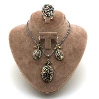 Yakut Ve Zümrüt Taşlı Semazen Model Gümüş Üçlü Takım