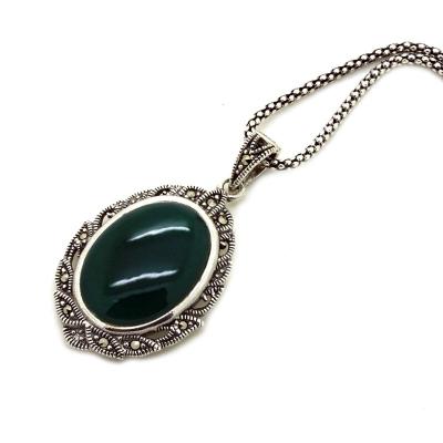 Yeşil Akik Ve Markazit Taşlı Tasarım Kolye