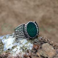 Yeşil Akik Taşlı Erkek Gümüş Yüzük