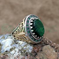 Yeşil Kaplan Gözü Taşlı Gümüş Erkek Yüzük