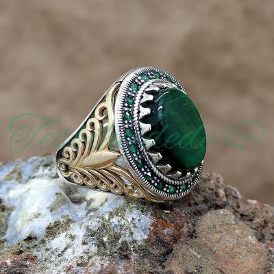 Yeşil Kaplan Gözü Taşlı Gümüş Erkek Yüzük