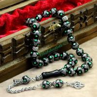 Yeşil Mine Ve Piramit İşlemeli Erzurum Oltu Taşı Tesbih