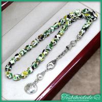 Yeşil Parçalı Beyzi Kesim Kokulu Toz Kehribar Tesbih