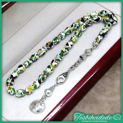 Yeşil Parçalı Beyzi Kesim Kokulu Toz Kehribar Tesbih