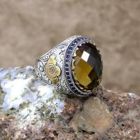 Zultanit Taşlı Mühr-Ü Süleyman Motifli Gümüş Erkek Yüzük