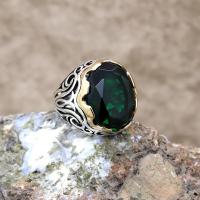 Zümrüt Yeşili Zirkon Taşlı Gümüş Erkek Yüzük