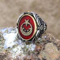 Ayyıldız Ve Osmanlı Devlet Armalı Çift Taraflı Gümüş Erkek Yüzük