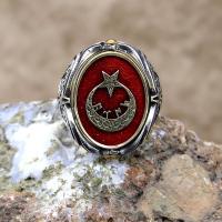 Ayyıldız Ve Osmanlı Devlet Armalı Çift Taraflı Gümüş Erkek Yüzük