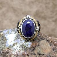 Doğal Safir Taşlı Gümüş Tuğralı Erkek Yüzük