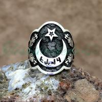 Göktürkçe Türk Yazılı Ay Yıldız Erkek Gümüş Yüzük