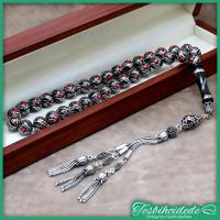 Gümüş Çeşm-İ Bülbül Ve Mercan İşlemeli Küre Erzurum Oltu Taşı Tesbih