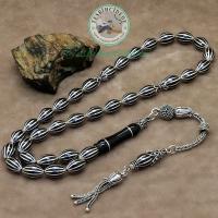 Gümüş Lale Tasarım 12'Li Karpuz İşlemeli Erzurum Oltu Taşı Tesbih